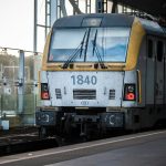 A train that is sitting on the tracks